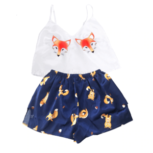 Y2K Aesthetic Two Foxes Pajama Set - Cozy Summer Sleepwear