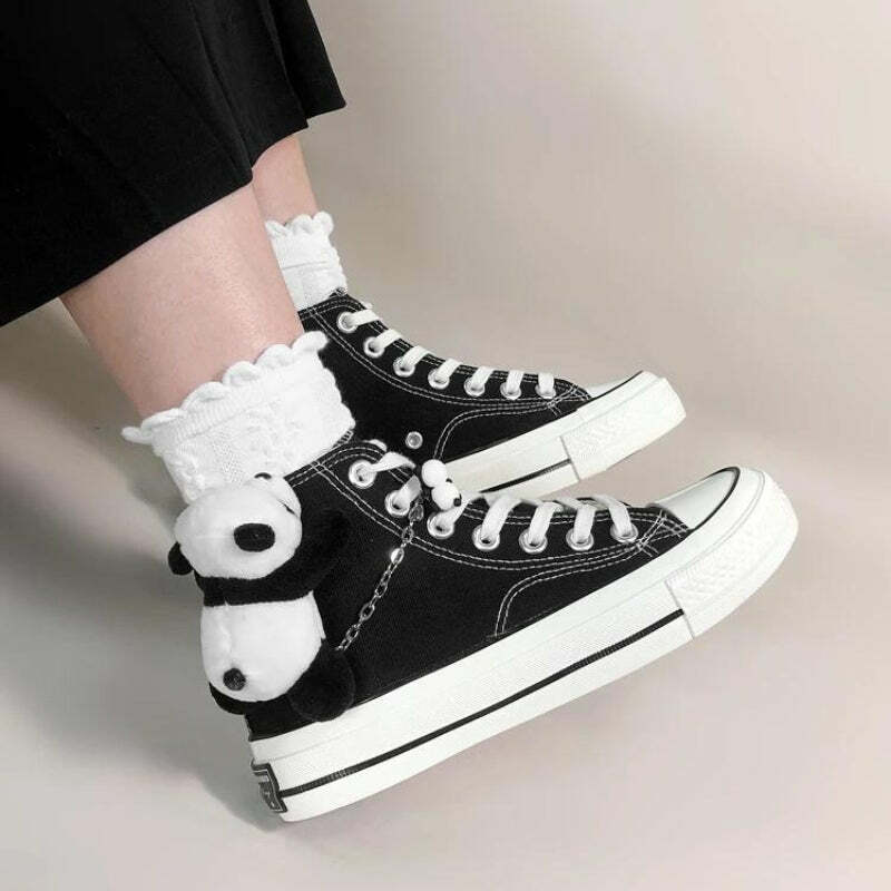 Y2K Aesthetic Weirdcore Panda Canvas Shoes for Trendy Summer Outfits