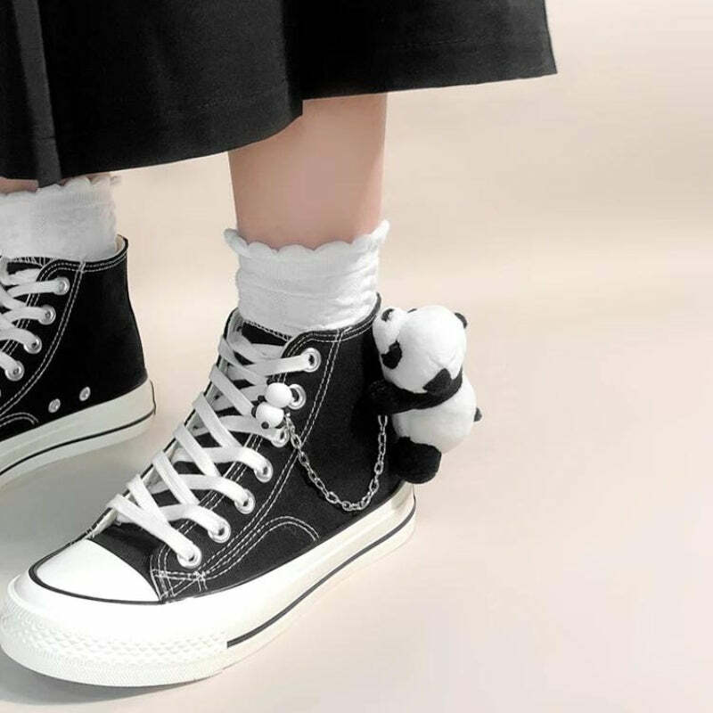 Y2K Aesthetic Weirdcore Panda Canvas Shoes for Trendy Summer Outfits