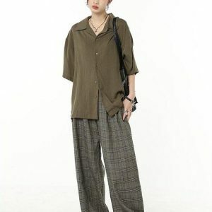 Y2K Aesthetic Wide Leg Plaid Pants for Grunge and Vintage Style