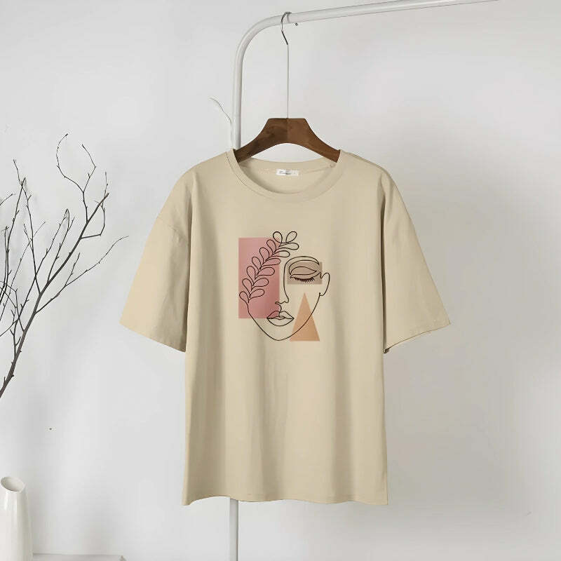 Y2K Aesthetic Woman Face Minimal Tee - Trendy Summer Outfit Essential