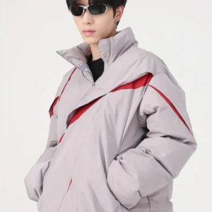 Y2K Asymmetrical Zipper Puffer Jacket for Trendy 2000s Fashion Lovers