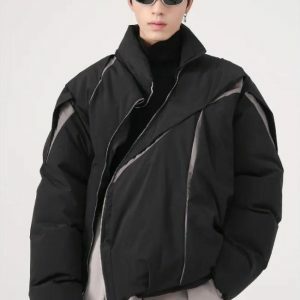 Y2K Asymmetrical Zipper Puffer Jacket for Trendy 2000s Fashion Lovers