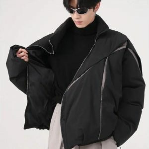 Y2K Asymmetrical Zipper Puffer Jacket for Trendy 2000s Fashion Lovers