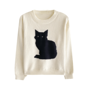 Y2K Black Kitty Sweater: Cute Grunge Aesthetic for Cozy Outfits