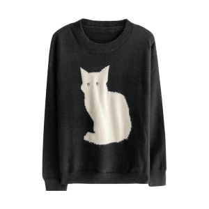 Y2K Black Kitty Sweater: Cute Grunge Aesthetic for Cozy Outfits