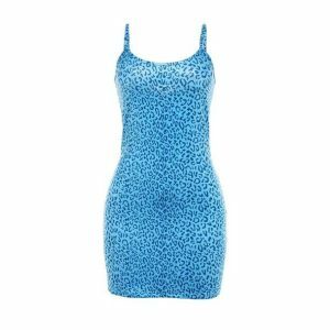 Y2K Blue Leopard Mini Dress: Trendy Summer Outfit for a Bold Look