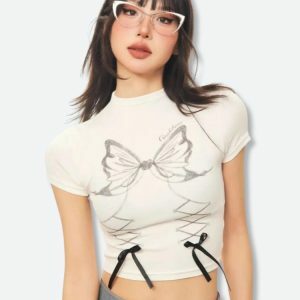 Y2K Butterfly Crop Top: Trendy Summer Outfit for a Chic Aesthetic