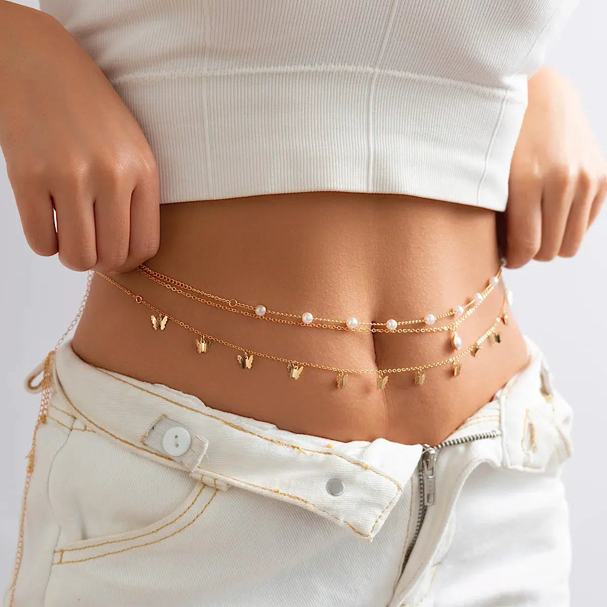 Y2K Butterfly Layered Beaded Belly Chain for Summer Outfits & Festivals