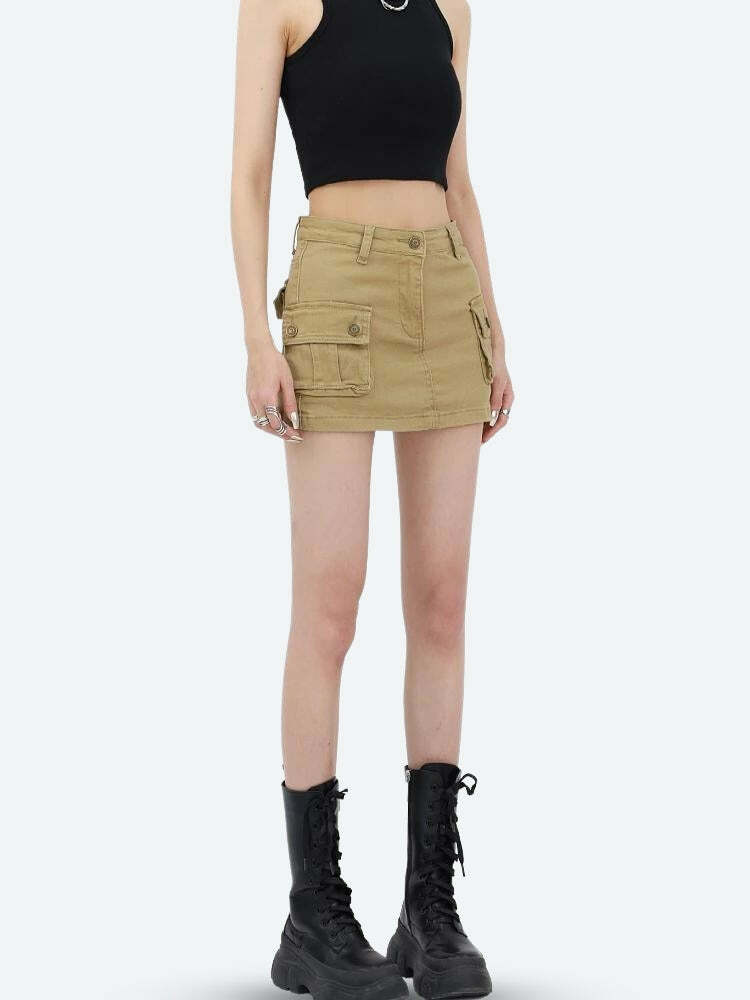 Y2K Cargo Denim Mini Skirt: Trendy 90s Fashion for Summer Outfits