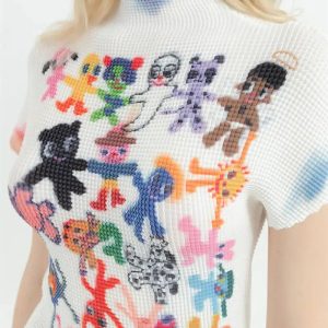 Y2K Cartoon Figures Printed Top for Trendy Summer Outfits