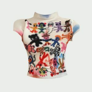 Y2K Cartoon Figures Printed Top for Trendy Summer Outfits