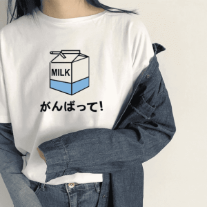 Y2K Cartoon Milk Tee: Trendy Graphic Top for Summer Outfits