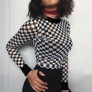 Y2K Checkerboard Crop Top: Trendy Grunge Aesthetic for Summer Outfits