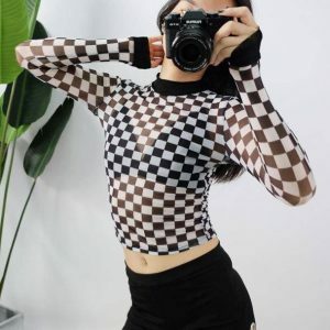 Y2K Checkerboard Crop Top: Trendy Grunge Aesthetic for Summer Outfits