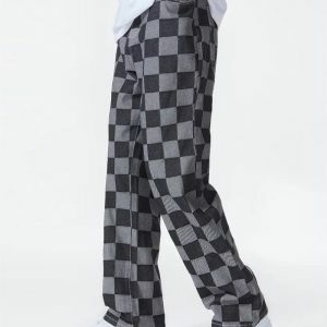 Y2K Checkered Black Cargo Pants for Trendy Summer Outfits