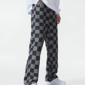 Y2K Checkered Black Cargo Pants for Trendy Summer Outfits