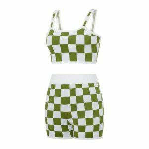 Y2K Checkered Crop Top & Shorts Set for Trendy Summer Outfits