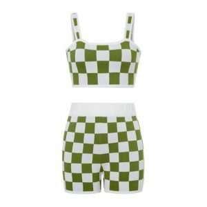 Y2K Checkered Crop Top & Shorts Set for Trendy Summer Outfits