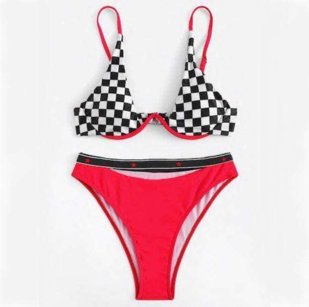 Y2K Checkered Underwire Bikini for Trendy Summer Vibes