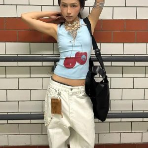 Y2K Cherry Crop Top: Trendy Summer Outfit for a Chic Aesthetic