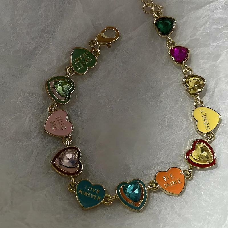 Y2K Colorful Heart Bracelet: Trendy Accessory for Y2K Fashion Lovers