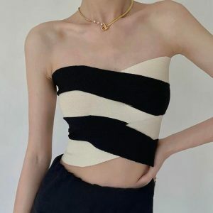 Y2K Contrast Color Tube Top: Trendy Summer Outfit for Bold Aesthetics