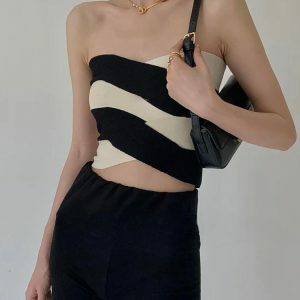 Y2K Contrast Color Tube Top: Trendy Summer Outfit for Bold Aesthetics