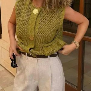 Y2K Crochet Sleeveless Cardigan for Effortless Summer Aesthetic Style