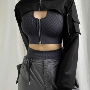 Y2K Cyberpunk Bolero Jacket: Edgy Layering for Grunge & 2000s Fashion