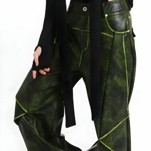 Y2K Cyberpunk Faux Leather Cargo Pants for Edgy Summer Outfits