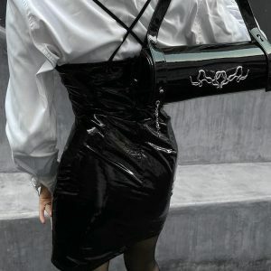 Y2K Cyberpunk Faux Patent Leather Mini Dress for Trendy Summer Vibes