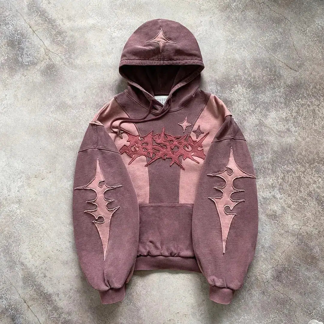 Y2K Cyberpunk Futuristic Patch Hoodie for Trendy Aesthetic Outfits