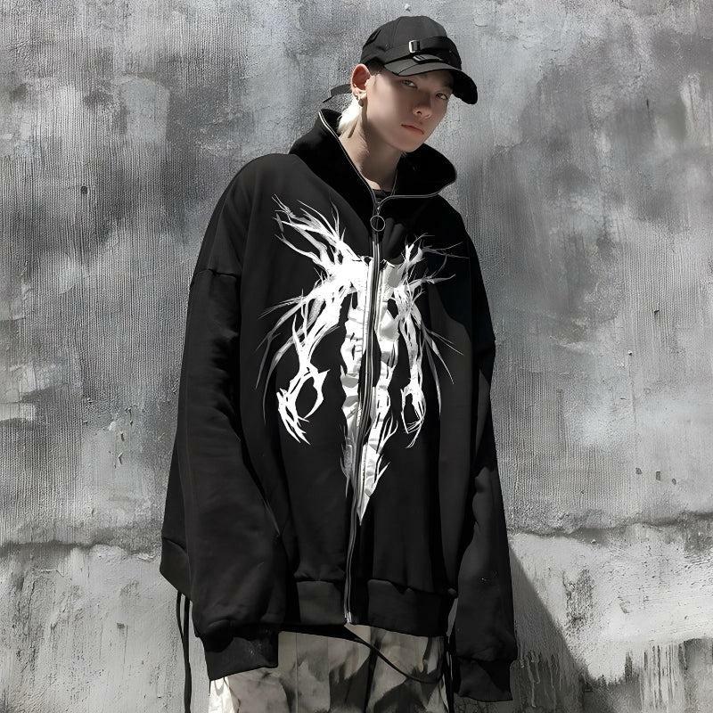 Y2K Cyberpunk Ghost Full Zip-Up Hoodie for Trendy Aesthetic Outfits