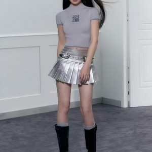 Y2K Cyberpunk Metallic Mini Skirt for Trendy Summer Outfits