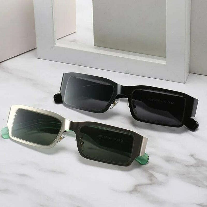 Y2K Cyberpunk Rectangle Metal Sunglasses for Trendy Summer Outfits