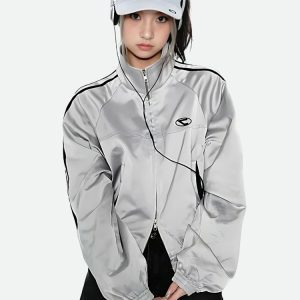 Y2K Cyberpunk Reflective Double Zip-Up Jacket for Trendy Outfits