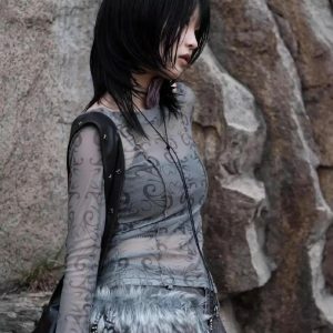 Y2K Cyberpunk Sheer Top: Trendy Grunge Aesthetic for Summer Outfits