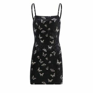 Y2K Dark Butterfly Mini Dress - Grunge Aesthetic Summer Outfit