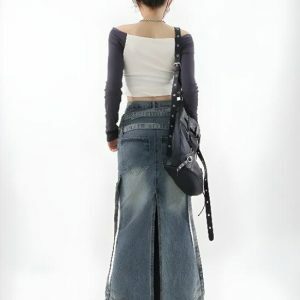 Y2K Denim Maxi Skirt: Trendy 90s Fashion for Effortless Summer Style