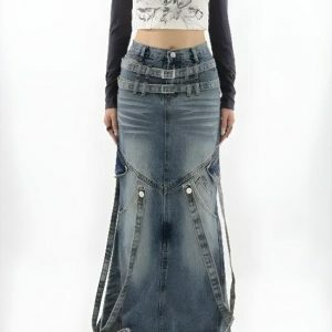 Y2K Denim Maxi Skirt: Trendy 90s Fashion for Effortless Summer Style