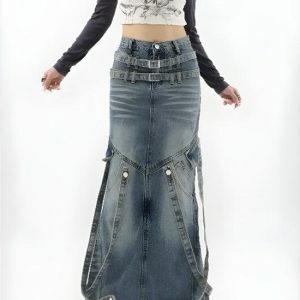 Y2K Denim Maxi Skirt: Trendy 90s Fashion for Effortless Summer Style