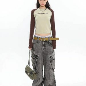 Y2K Distressed Cargo Jeans with Big Pockets for Trendy Summer Outfits