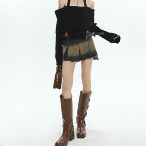 Y2K Distressed Mini Skirt with Side Tie - Trendy 2000s Fashion Piece