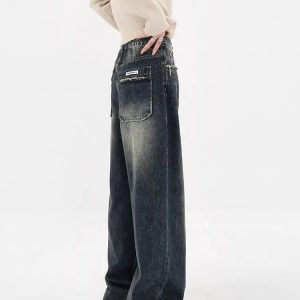 Y2K Distressed Wide Leg Jeans with Pockets for Trendy Summer Outfits