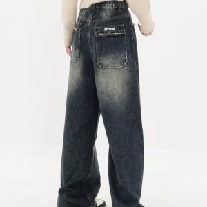 Y2K Distressed Wide Leg Jeans with Pockets for Trendy Summer Outfits