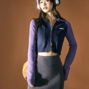 Y2K Double Zip-Up Crop Cardigan for Trendy Summer Outfits