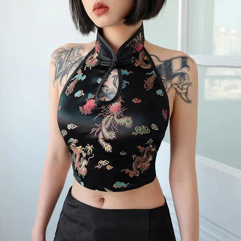 Y2K Dragon Backless Crop Top: Trendy Summer Outfit for Bold Style