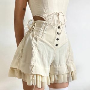 Y2K Fairycore Ruffled Lace-Up Shorts for Trendy Summer Outfits