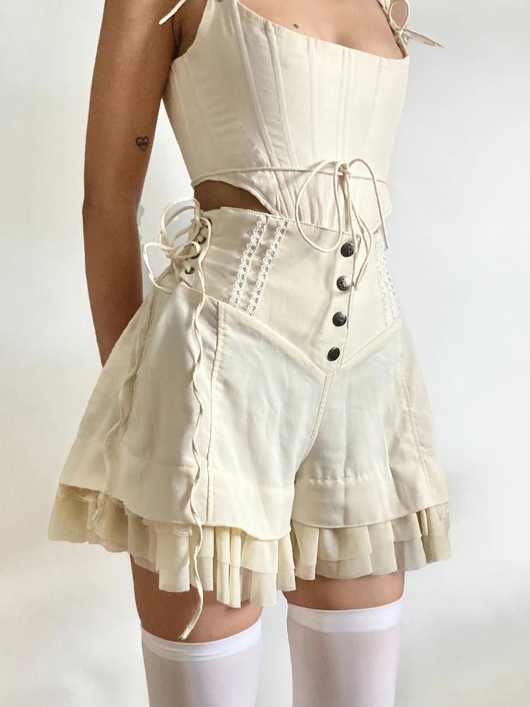 Y2K Fairycore Ruffled Lace-Up Shorts for Trendy Summer Outfits